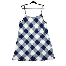 Natural Reflections Womens Gingham Plaid Cami Shift Dress Plus Size 1X Fringe