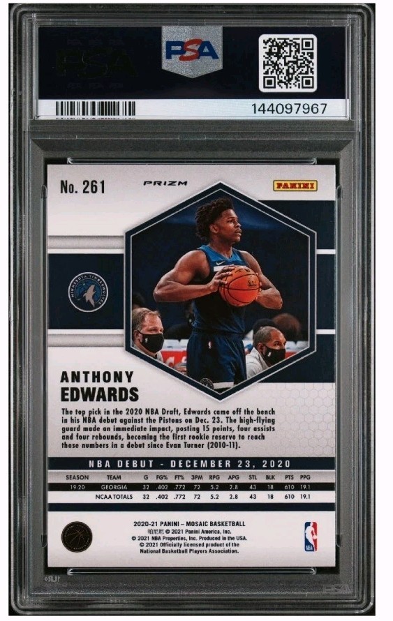 2020-21 Mosaic NBA Debut Anthony Edwards #261 Reactive Orange RC PSA 10 Rookie  view 2