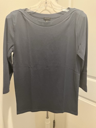NEW Ann Taylor Large Women Gray Boat Neck T-shirt 3/4 Sleeves Pullover Casual
