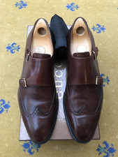 Gucci Monk Strap Brown Leather Double Buckle Shoes Mens US 10 UK 9.5 EU 43.5