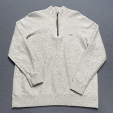 Vineyard Vines Sweater Mens Medium Light Gray Merino Wool Quarter Zip Pullover