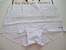 VICTORIA'S SECRET PINK No Show Boyshort Panty M L Blue Stripes VS FREE SHIP 4 