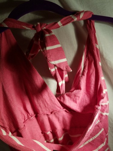 Self Esteem Brand - Junior's Pink With White Stripe, Long Legnth Halter Top, MED - Picture 6 of 12