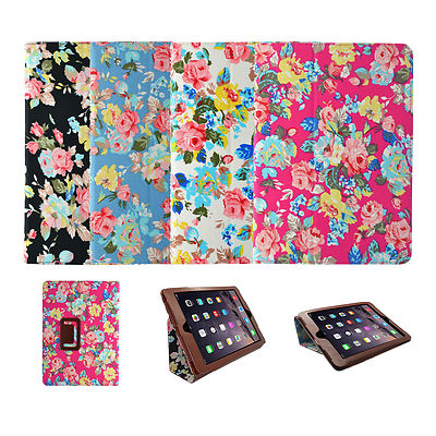 HÜLLE FÜR APPLE IPAD AIR 2 VINTAGE MEHRFARBIG BLUMENDESIGN STIL BRIEFTASCHE COVER 