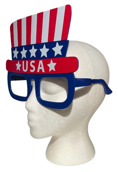 Divertido JUMBO CRISTALES PATRIÓTICOS Adulto Bandera EE. UU. Rojo Blanco Azul Tío Sam Sombrero de copa Foto 4 de 4