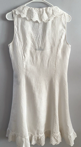 Ralph Lauren Sleeveless 100% Linen Ruffle-Front Dress Button Up White Size 8 - Picture 5 of 7