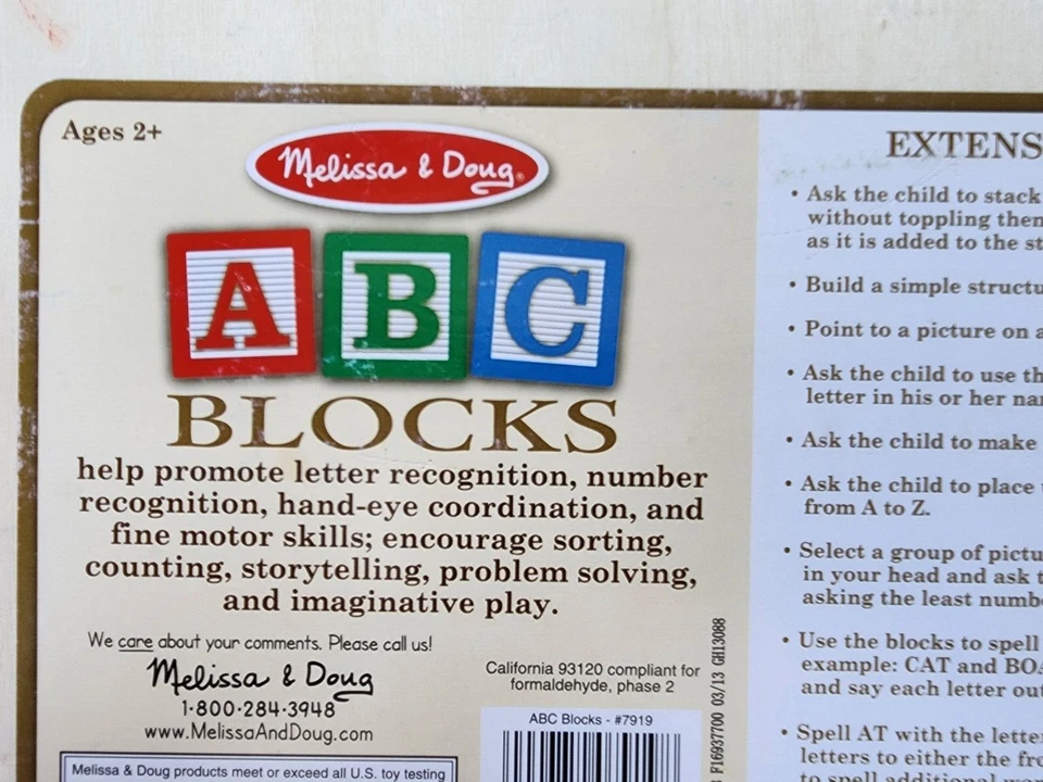 Melissa & Doug alphabet wood blocks numbers animals objects foods in wood case - Image 3 of 4