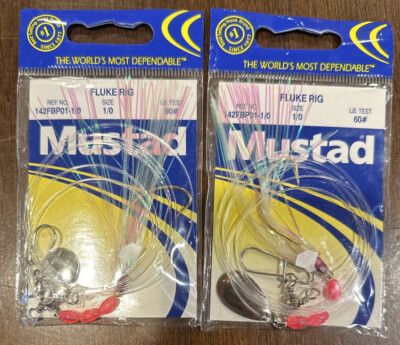2 Packs Mustad Fluke Spinner Rigs 60lb 1/0 with Tail