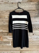 Talbots Womens Cotton Knit Dress Knee Length Black White Striped Size P Soft