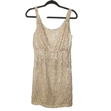 MM Couture by Miss Me Sequin Silver Empire Waist Sleeveless Taupe Dress Medium