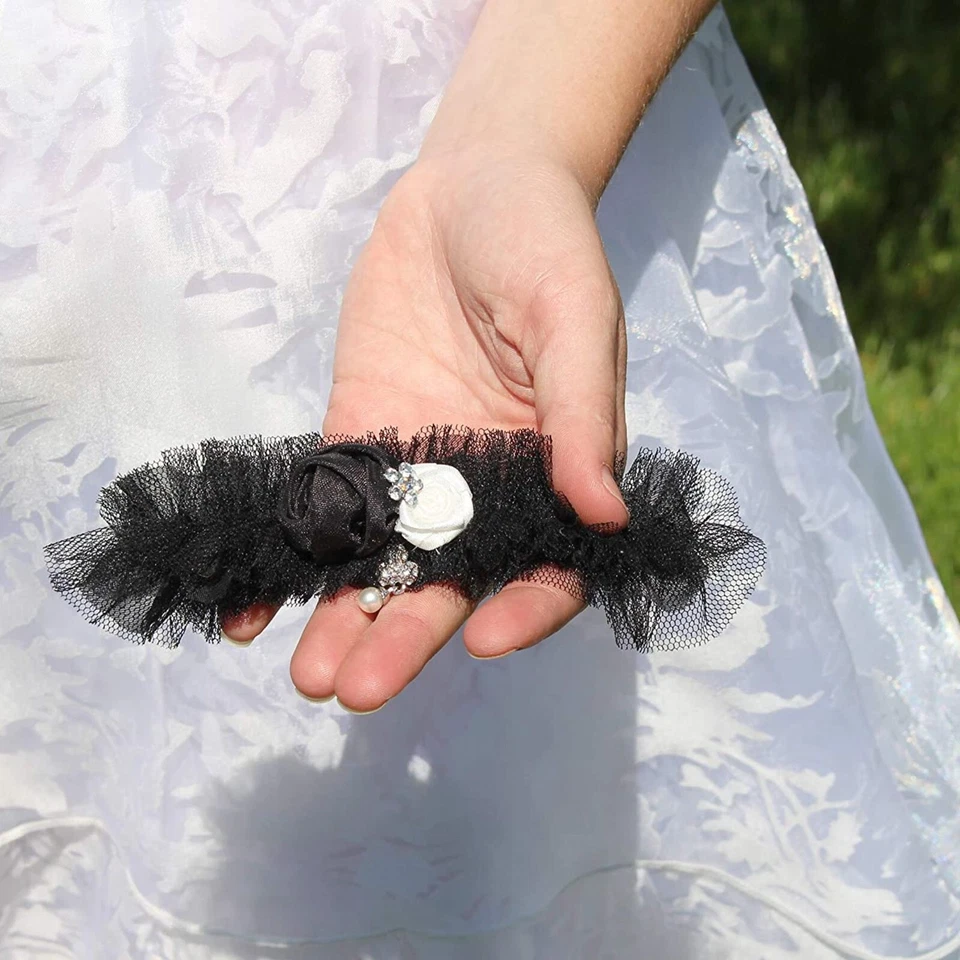 Liguero de tul negro con joya - Talla única - 1 pieza (lrlg191bk) Foto 2 de 3