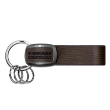 Hemi 5.7 Liter Black Nickel With Brown Leather Stripe Key Chain