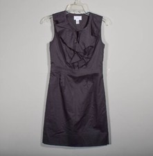 Ann Taylor LOFT Black 100% Cotton Ruffle Front Midi Sheath Career Dress Sz 0