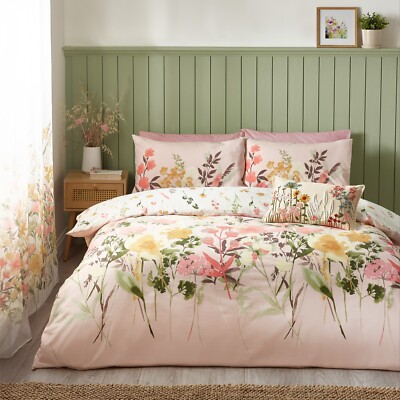 Catherine Lansfield Landschaft Blumen Wende Bettbezug Bettwäsche Set Rosa