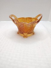 Antique Northwood Marigold Carnival Glass Footed Basket
