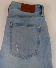 H M Skinny Jeans 34 Waist Button Fly Stretch Flex Denim Distressed Light Wash