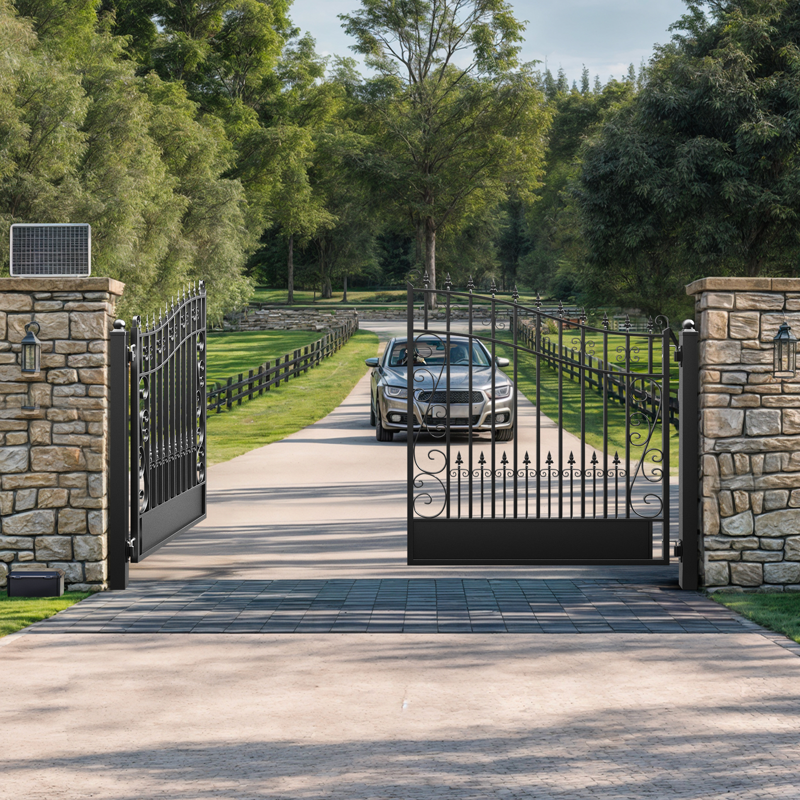 ZUMI 16x6 ft. Dual Swing Gates for Driveway Heavy Duty Iron Gates for Outdoor