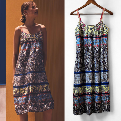 anthropologie sleeveless embroidered midi dress By Anthropologie Sleeveless Embroidered Drop-Waist Midi Dress with Scarf
