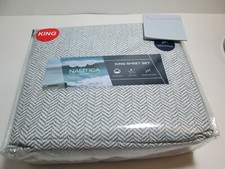 New Nautica Home BOAT DOCK HERRINGBONE King Sheet Set Grey and White NIP