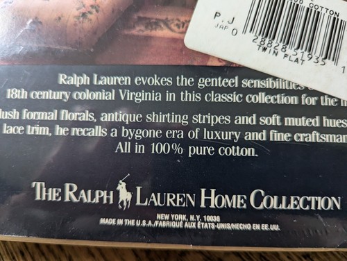 Ralph Lauren HOME SAMMLUNG Vintage 80er Jahre Avery Cafe Doppel flaches Blatt beige Blumenmuster Neu aus altem Lagerbestand - Bild 5 von 9