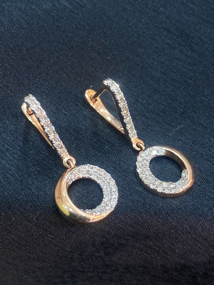 Boucles D'oreilles Clous En Or Jaune 14K Avec Diamants 0.45 Ct - Brillants Ronds Certifiés, Neuf Avec étiquettes