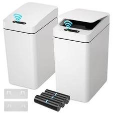2 Pack 2.6 Gal Automatic Trash Cans Motion Sensor Garbage Bins White