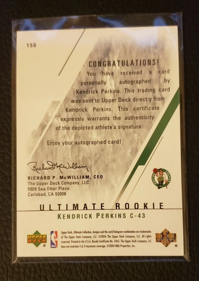 2003-04 Upper Deck Ultimate Collection/250 Kendrick Perkins #150 Rookie Auto RC Foto 2 de 2