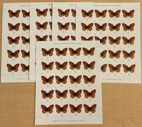 Great Spangled Fritillary Butterfly 70¢ 5 Panes Face Value $70.00 - Stuart Katz