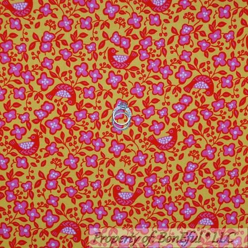 BonEful Fabric FQ Cotton Quilt Yellow Pink Red Bird Flower Polka Dot Leaf Calico - Imagen 13 de 13