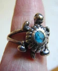 Vintage Navajo Turquoise Inlay TURTLE Silver RING, Size 5, Native American D70
