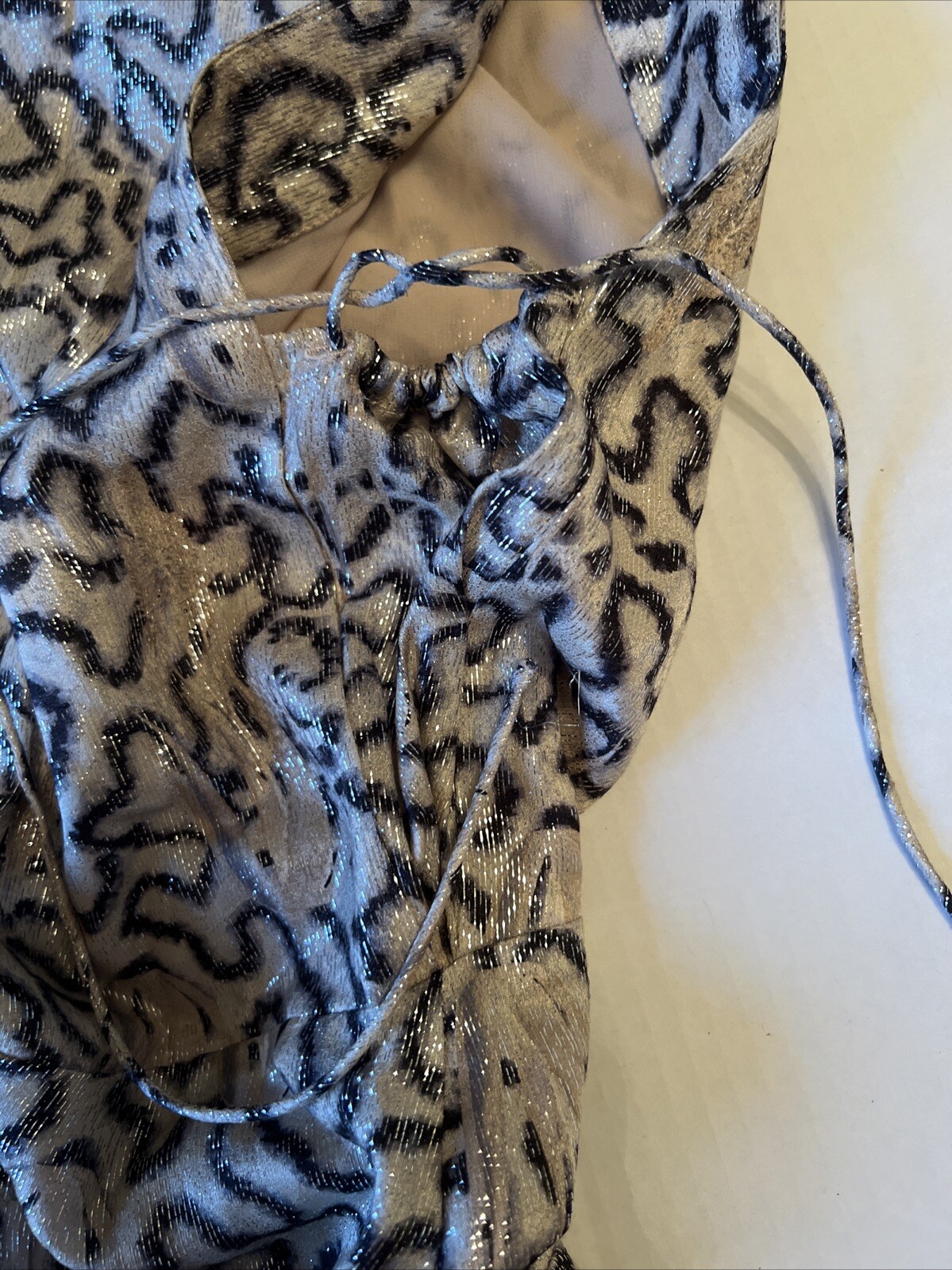 H&M Conscious 2 Midi Dress Light Beige Metallic Patterned Silk Blend Sleeveless  thumbnail 15