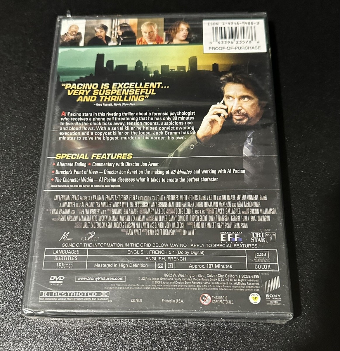 88 Minutes (DVD, 2008, Al Pacino, Alicia Witt, Leelee Sobieski