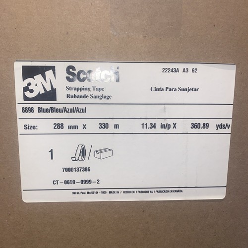 3M 8898 WIDE 288 mm x 330 m Scotch Film Strapping Tape 11.34" x 360 yds Blue - Picture 3 of 5