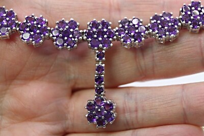 Silber Halskette Amethyst natürlich lila abgebaute Edelsteine massiv Sterling 19 Zoll