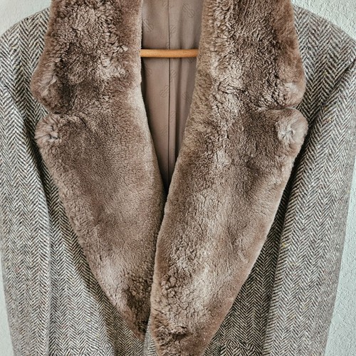 Bill Blass Men's Size 42 Reg Overcoat Herringbone Shearling Collar Rare Vintage - Picture 3 of 9