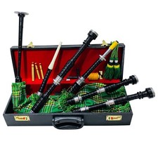 Traditional Scottish Great Highland Bagpipe Black Finish Silver Amount