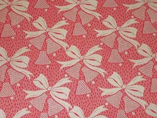 VTG CHRISTMAS OLD STORE WRAPPING PAPER 2 YARDS GIFT WRAP BELLS RIBBON 1950