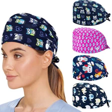 Surgical Scrub Cap Doctor Nurse Bouffant Hat Adjustable Head Cover with Button&