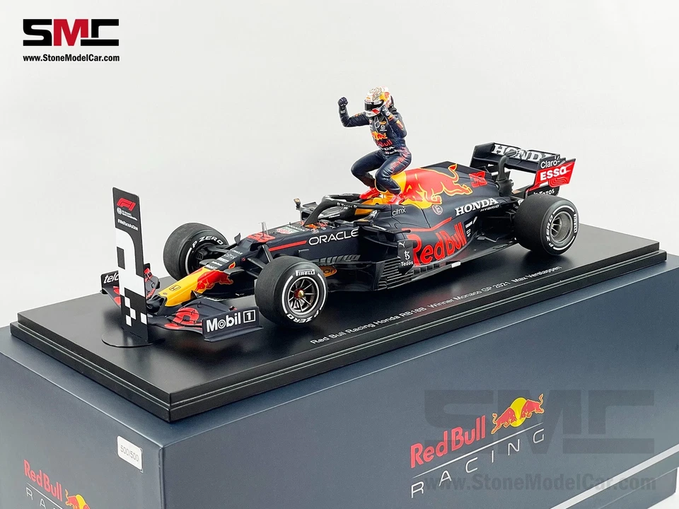 Red Bull F1 RB16B 33 Max Verstappen Monaco 2021 World Champion 1:18 Spark Figure - Image 3 of 4