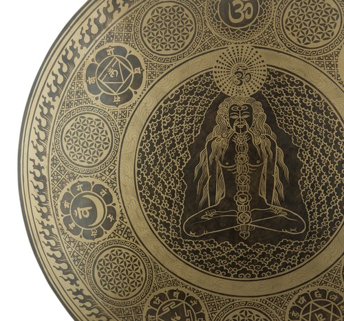 20" Gong tibétain -Yogi aux 7 Chakras gravé 52 cm Méditation Népal 3889 - Picture 5 of 8