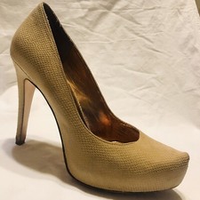 BCBG Beige 9M EU39 Leather  Snake  Pump, 5  Stiletto, 1  Platform Almond Toe EUC