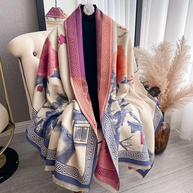 New Women Ink Wash Print Scarf Luxury Warm Shawl Pashmina Wrap Bufanda