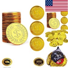 Pirate Gold Coins Plastic Set of 100,Play Gold Treasure Coins for Play Favor ...