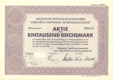 Sächsische Textilmaschinenfabrik vorm. Rich. Hartmann - 1000 RM - Chemnitz 1939