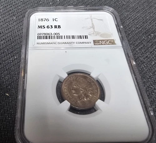 1876 1C NGC MS 63 RB INDIAN HEAD CENT BETTER DATE RED BROWN INDIAN