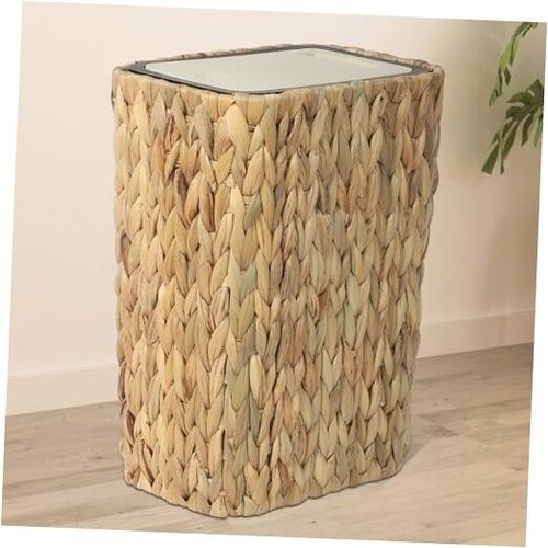 Boho Trash Can with Lid for Bathroom,2.6 Gallon Small Rattan Garbage Can with