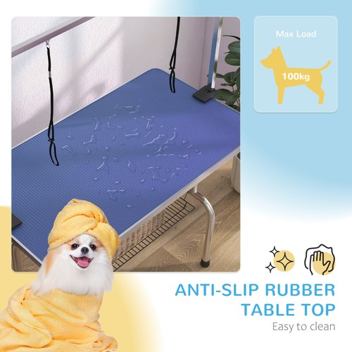 PawHut Metal Adjustable Dog Grooming Table Rubber Top 2 Safety Slings Mesh - Picture 7 of 11