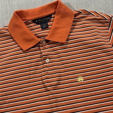 Brooks Brothers Polo Shirt Mens Large Orange Striped Performance Knit Cotton