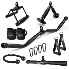 LAT Pulldown Attachments Combo, Curl Pulldown Bar with 360° Rotation, Fits Mo...
