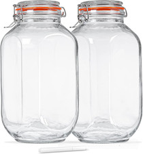 1 Gallon Square Glass Storage Jars with Airtight Lids, 2 Pack Large Glass Pickl